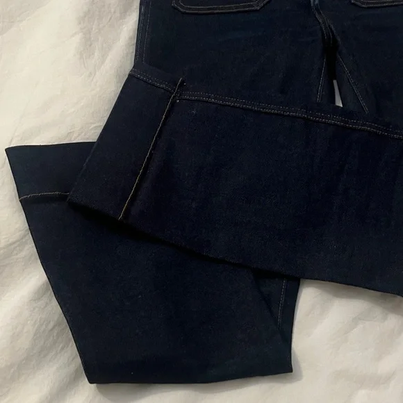 KHAITE Raquel Dark Patch Pocket Blue Flare Crop Jeans 25 - Picture 6 of 11